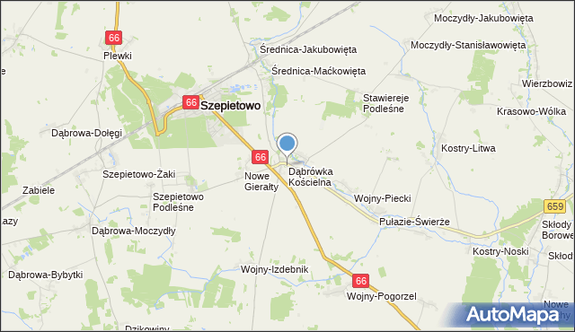 mapa Dąbrówka Kościelna, Dąbrówka Kościelna gmina Szepietowo na mapie Targeo